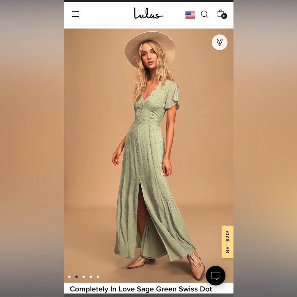 NWT Lulu’s Sage Green Maxi Dress size small